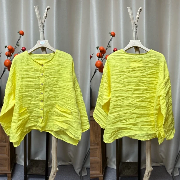 亚麻亮色小衫开衫（衣长64，胸围134）