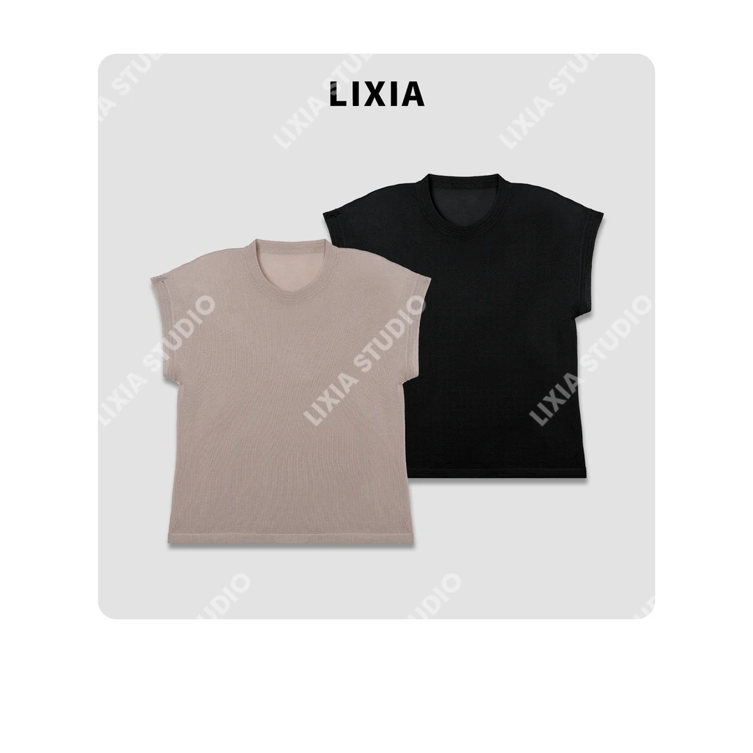 LIXIA【云织】慵懒风简约设计薄款无袖圆领套头打底针织衫-D7990