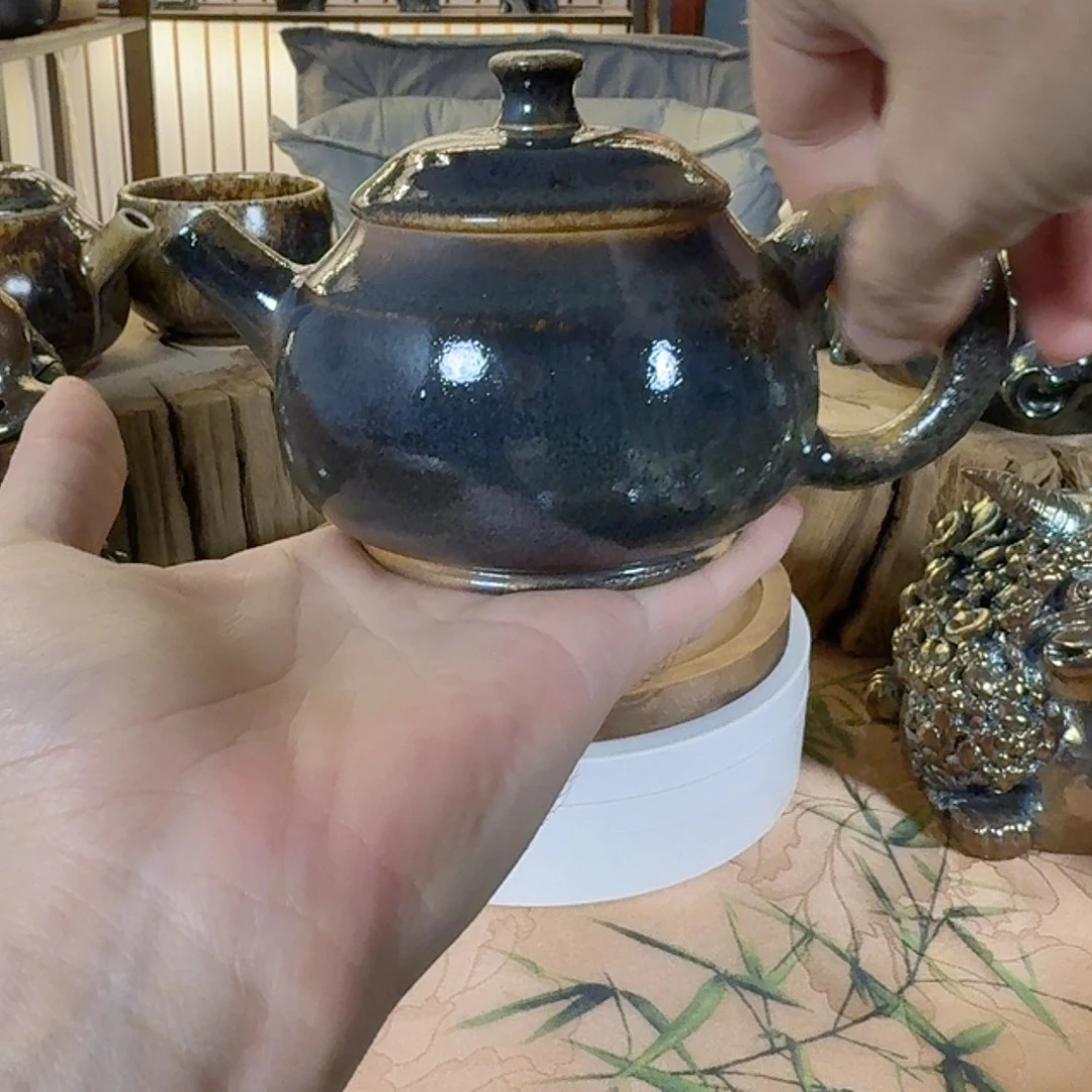 窑宝白泥柴烧壶230毫升蓝彩13号