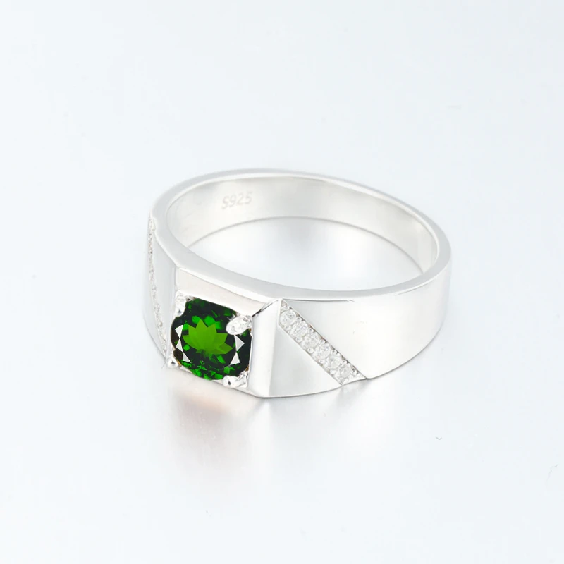 天然透辉石[通灵]宽版s925银戒指四爪镶嵌时尚大气闭口经典帝王绿