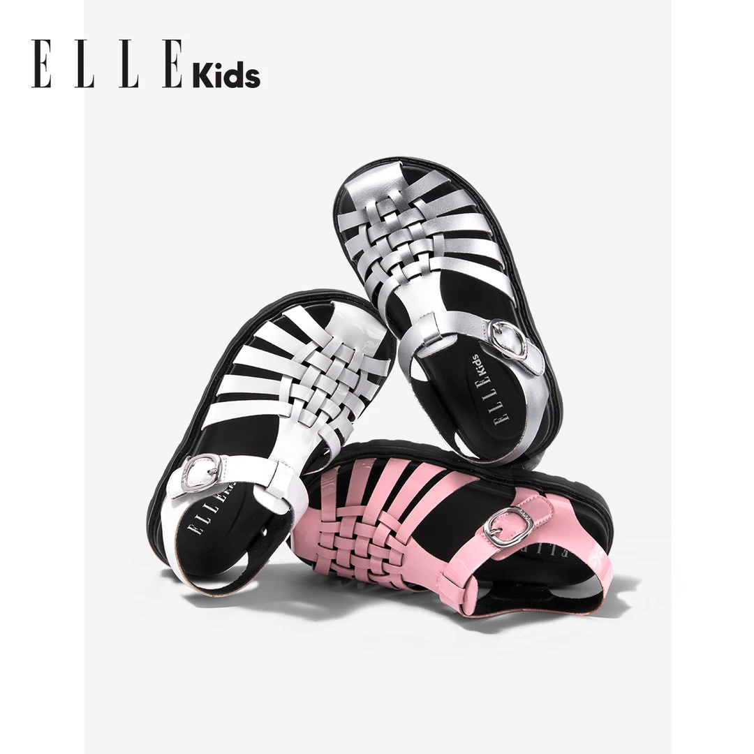 ELLE KIDS女童罗马凉鞋夏季新款时尚软底小女孩皮鞋夏天透气童鞋
