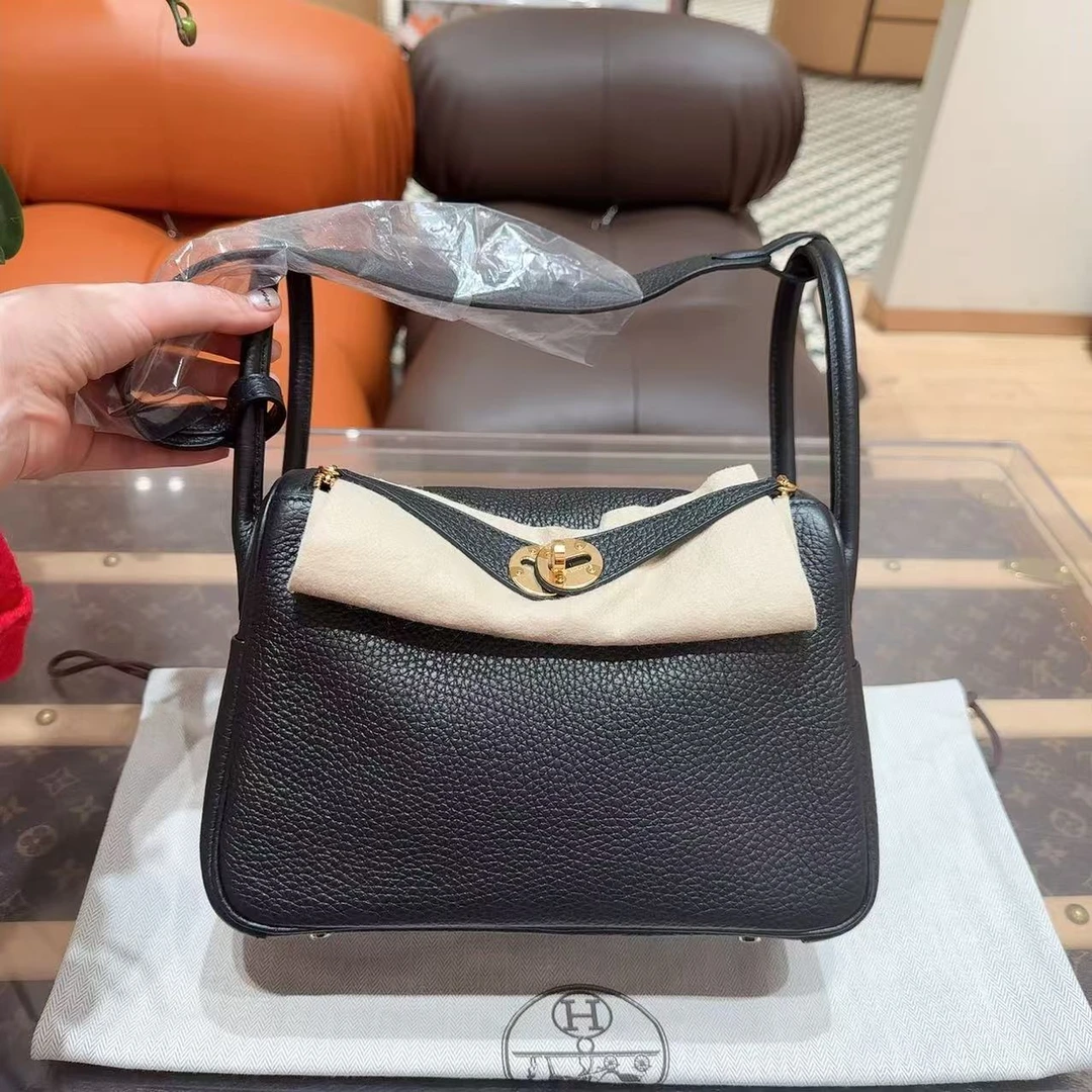 99新 Hermes/爱马仕 lindy26黑金 单肩包