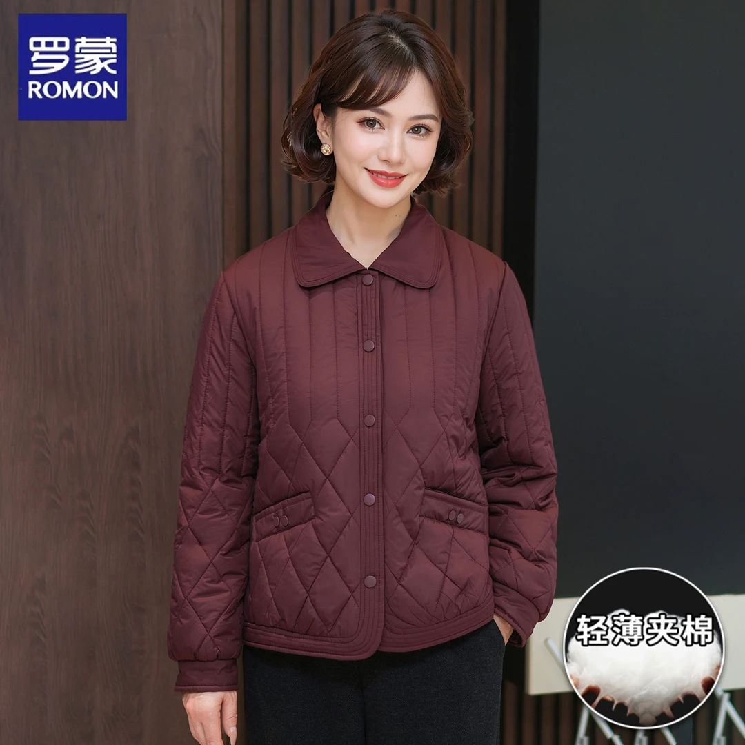 罗蒙小个子妈妈秋装短款夹棉外套时尚中老年女装秋冬季棉袄上衣服