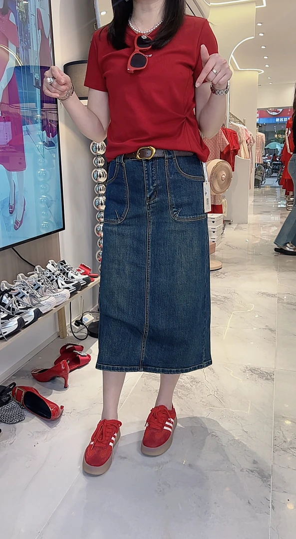 欧版时尚中长款牛仔裙