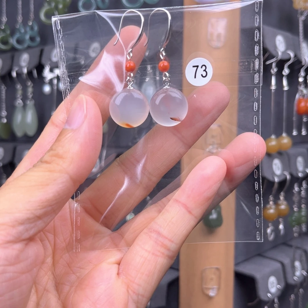 南红玛瑙银S925镶嵌耳饰地*