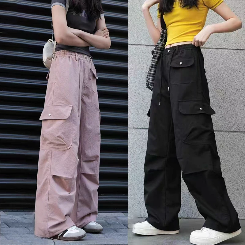 女童青少年裤子春季工装裤宽松2025新款儿童翻盖口袋休闲裤百搭潮