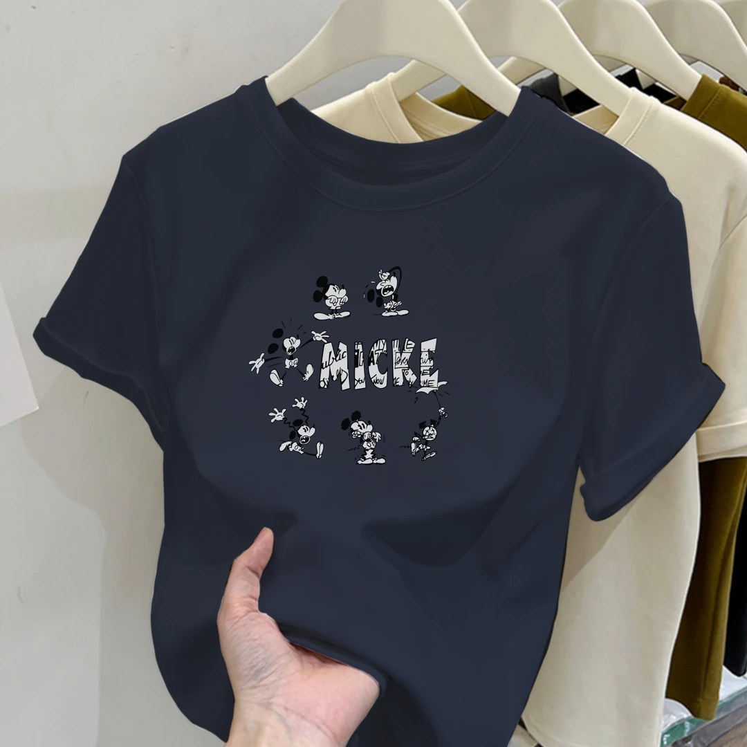 2025新款圆领Micke米老鼠印花纯棉短袖小个子女修身显瘦百搭上衣
