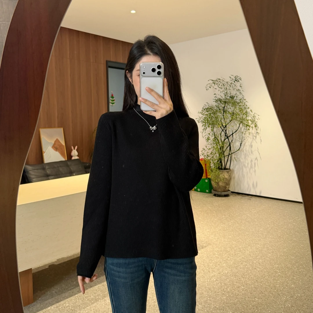 宿慕SUMU 韩版简约款毛衣加绒针织衫12-23冬季一体绒舒适毛衣5603