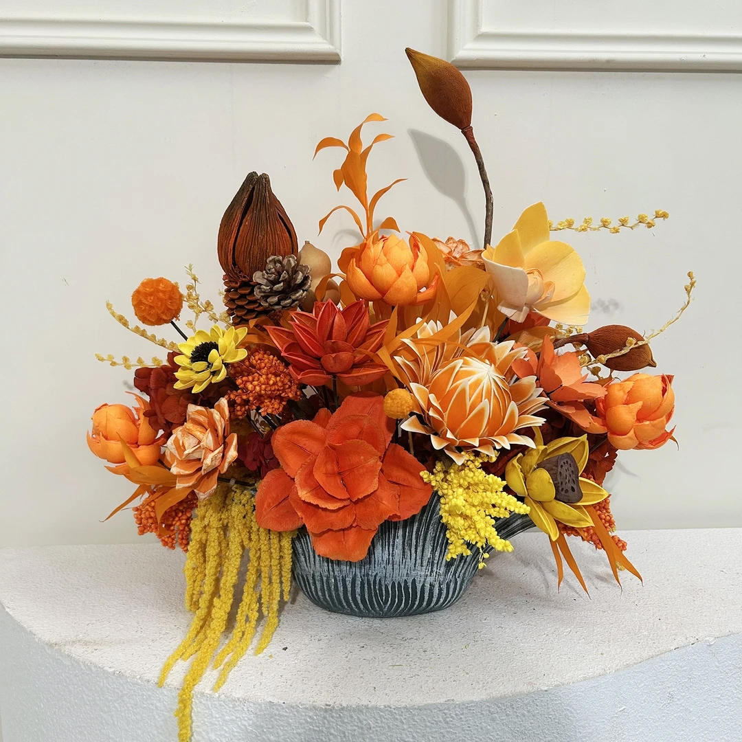 高级永生花干花混搭客厅玄关餐桌摆件~成品花艺不退换