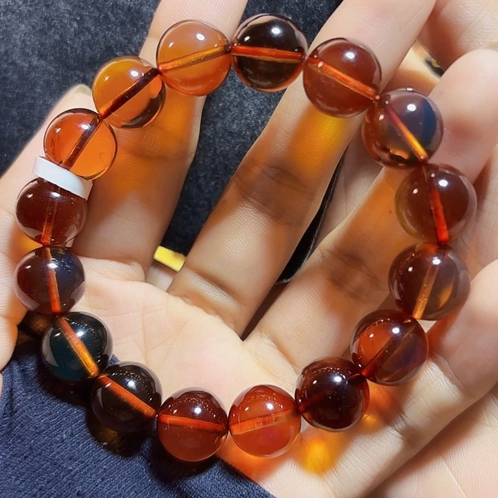 蓝珀未镶嵌珠宝奇石墨西哥红蓝手串12