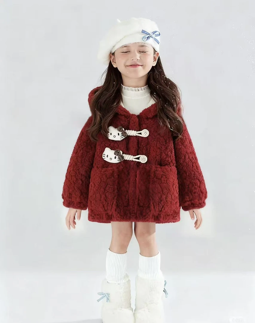 女童红色毛毛衣新款洋气儿童上衣宝宝卡通公主风可爱外套加绒
