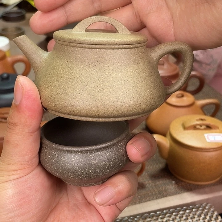 茶壶紫砂我***！瓦瓢青降坡150毫升