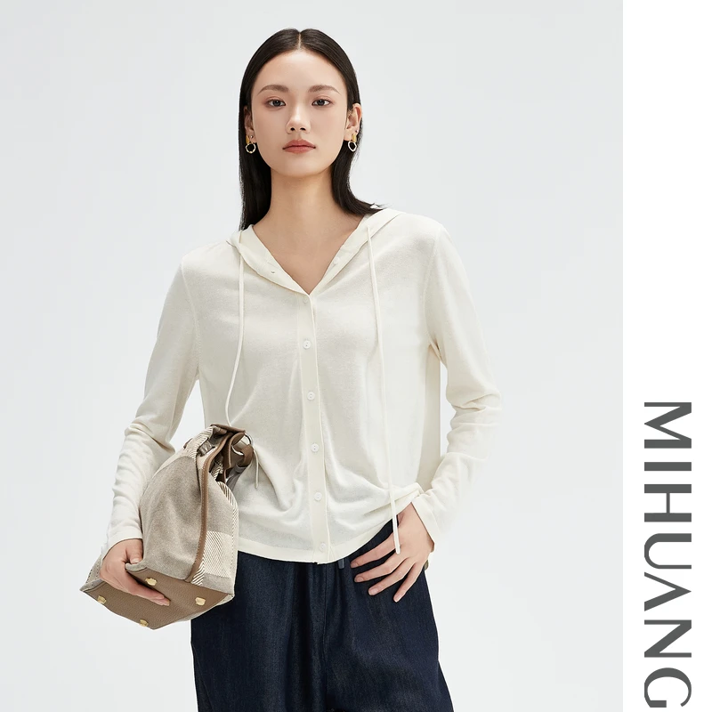 MIHUANG/米皇【云】肤感桑蚕丝绒凉感针织长袖连帽开衫555128