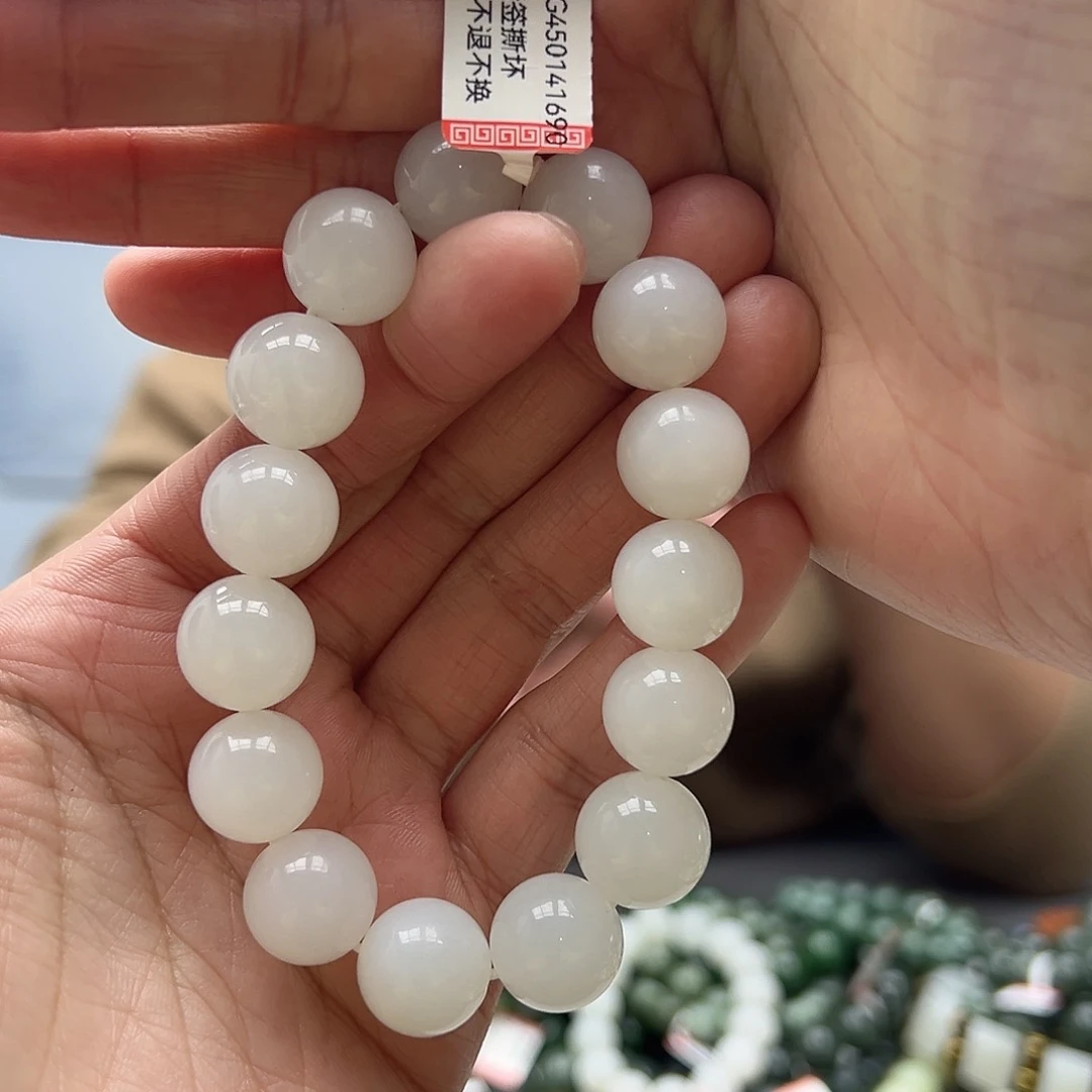 和田玉手串未镶嵌14羊脂白