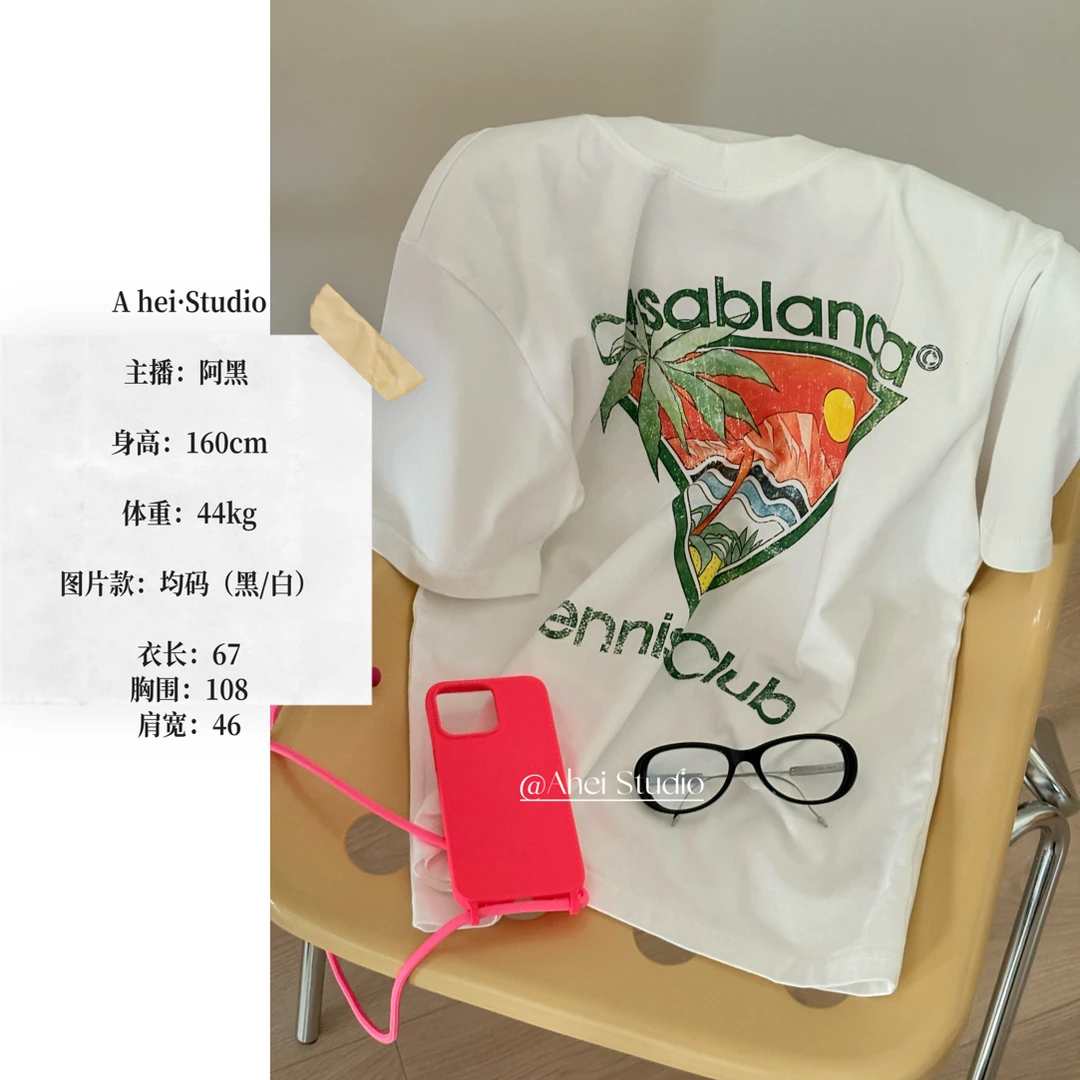ahei·度假美式图案印花纯棉百搭T恤