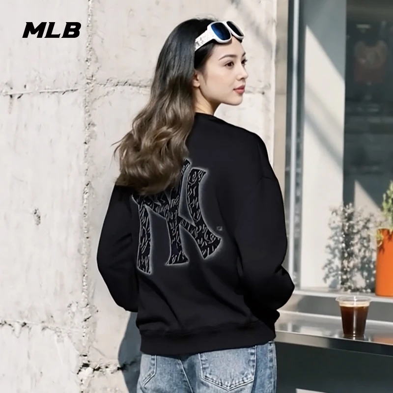 MLB官方 男女情侣时尚简约复古背标圆领套头卫衣25秋季新款MTB11