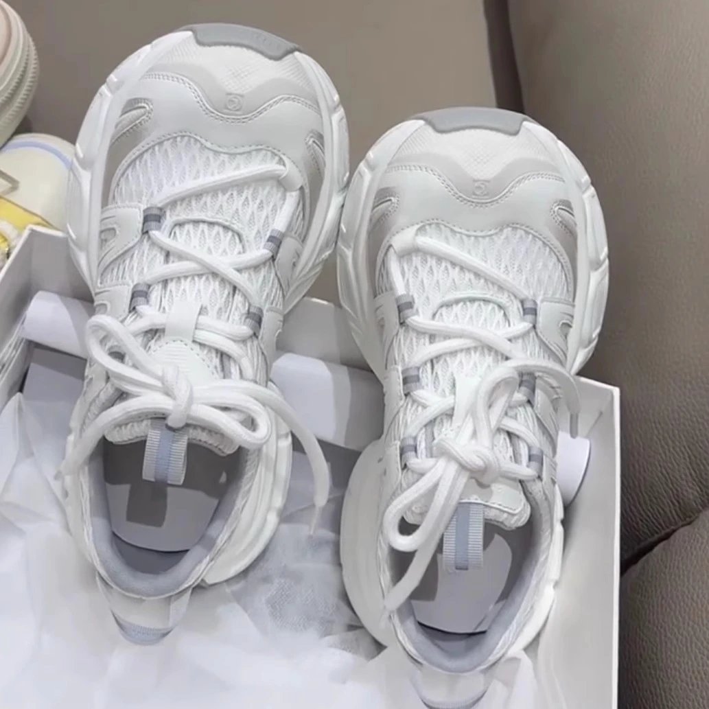 欧货网面透气厚底老爹鞋女2025夏季新款百搭增高休闲运动女鞋潮