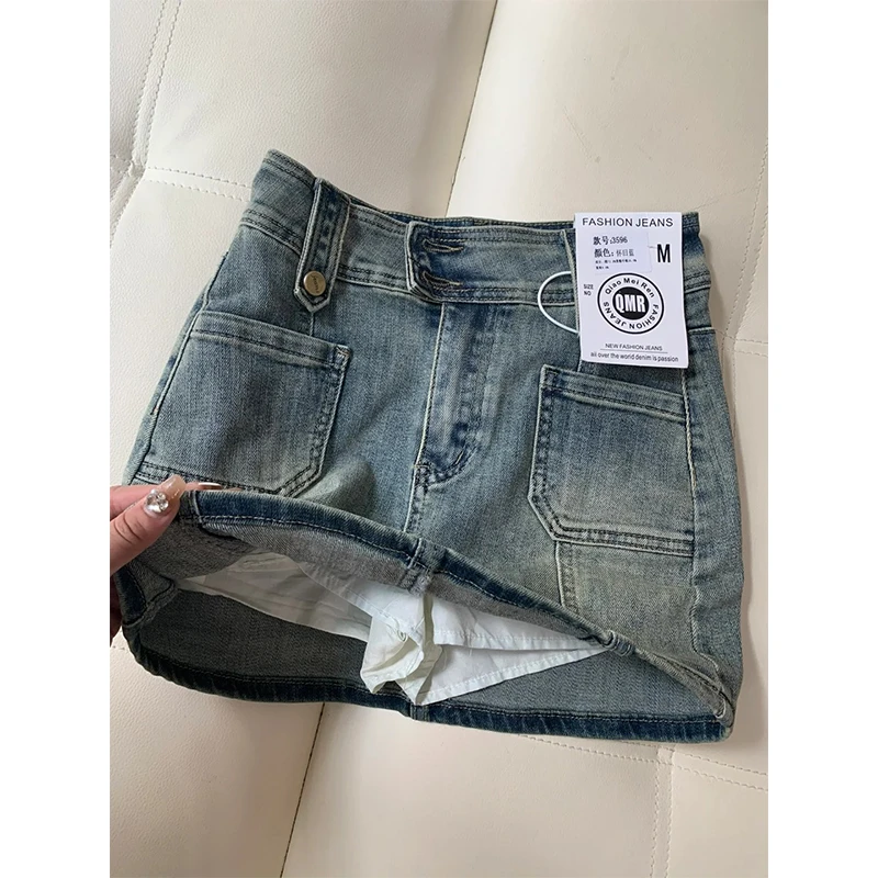 防走光品质高腰牛仔短裙女2025夏季辣妹显瘦裙裤弹力a字半身裙子