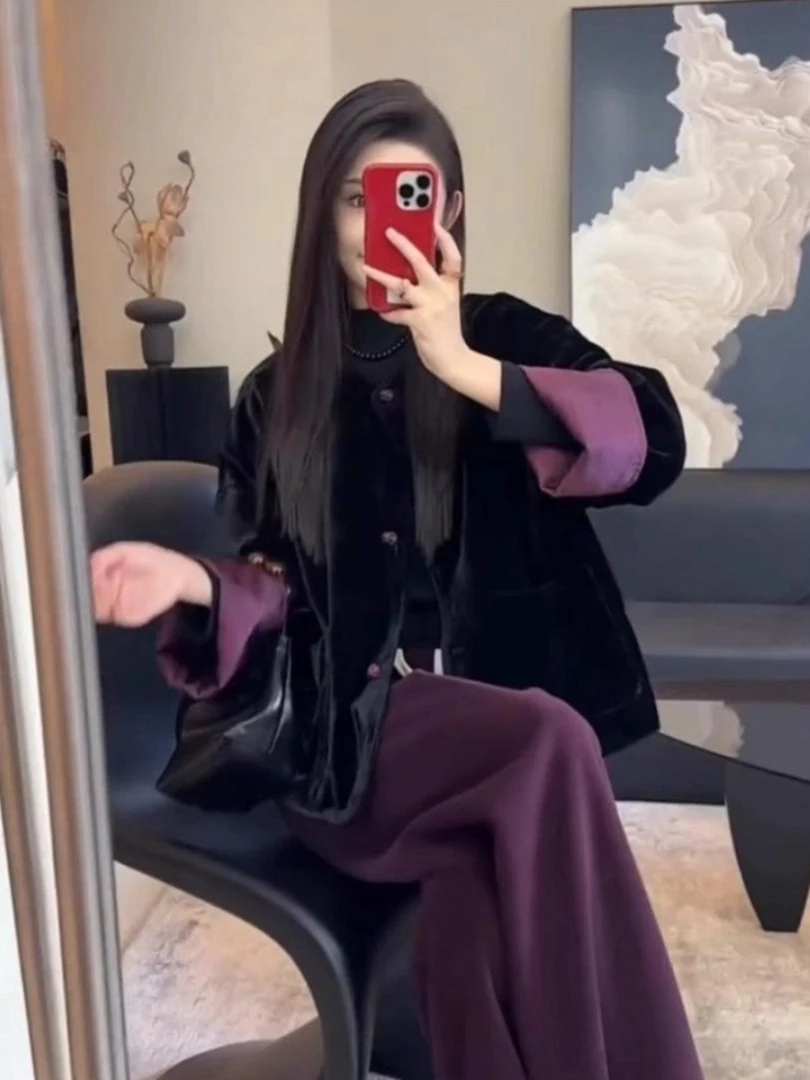 新中式国风套装女2025秋冬季高级感洋气减龄长袖外套裤子两件套