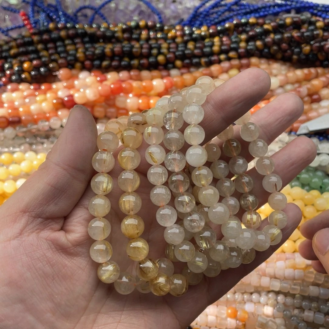 玛瑙/玉髓珠宝半成品未镶嵌一条装9mm金发手串