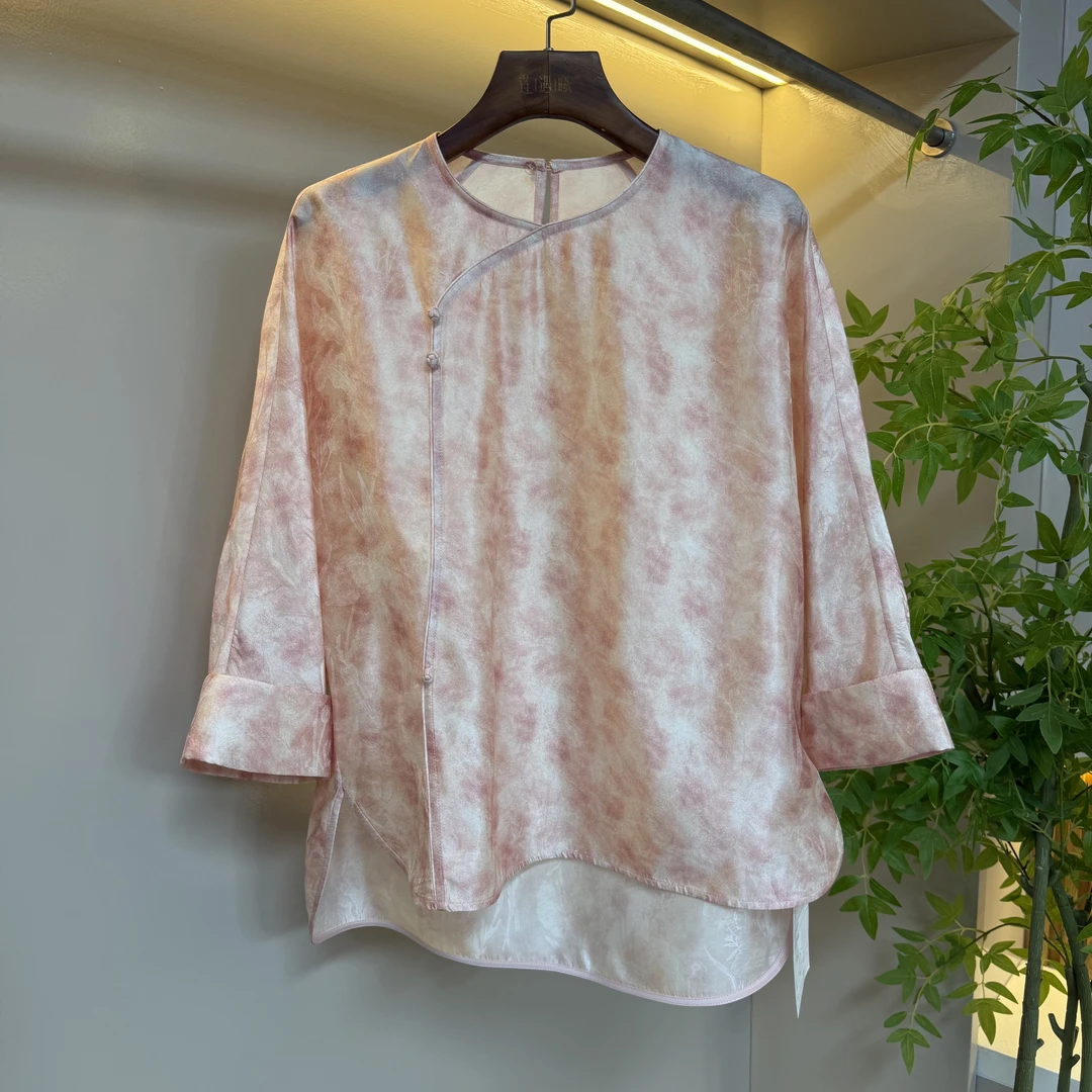 提花真丝绡长袖上衣100桑蚕丝 新中式国风女装25107