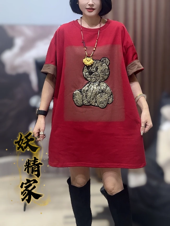 37007【妖精家】新款宽松上衣圆领显瘦短袖t恤减龄