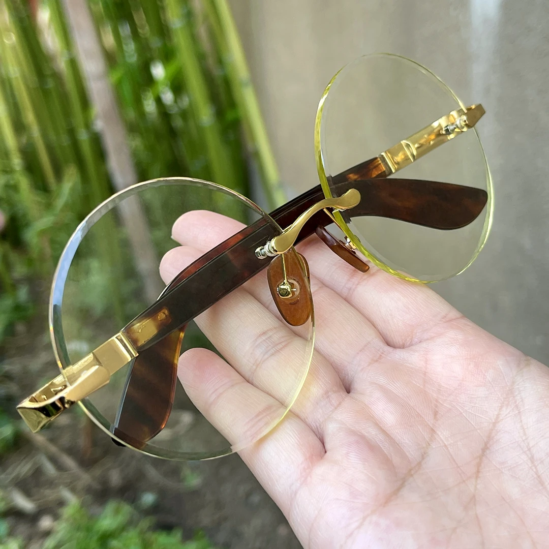 原石原色 纯天然帝王绿竹叶青水晶石头眼镜 无框61直径大圆400弯