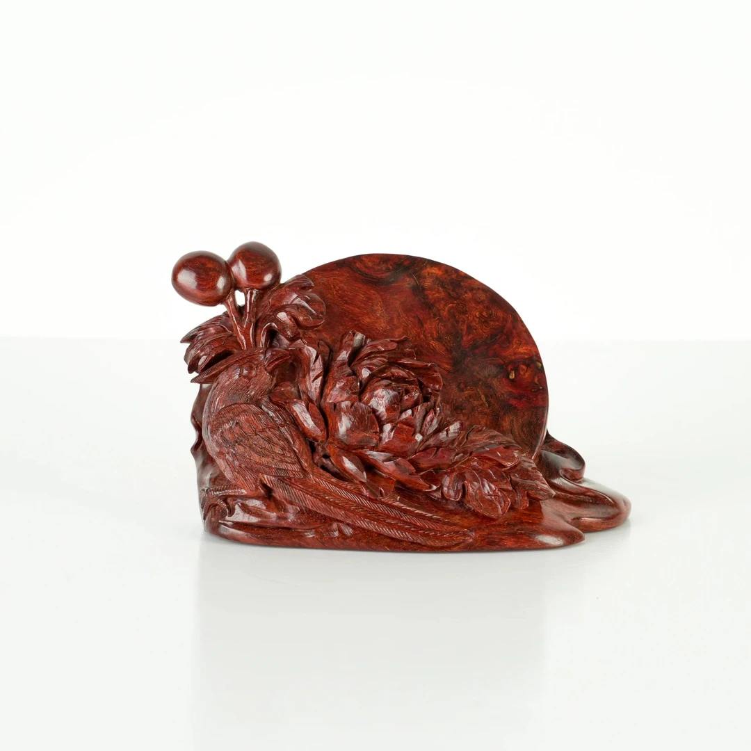 丹木栖雀伴牡丹|小叶紫檀（檀香紫檀）|约16*12.5|一件|B01729