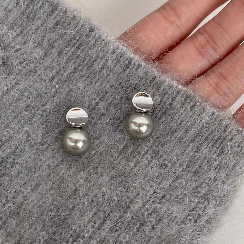 CAIEM KAIET 925银耳饰 S925银针清冷灰珍珠耳钉日常百搭通勤耳饰