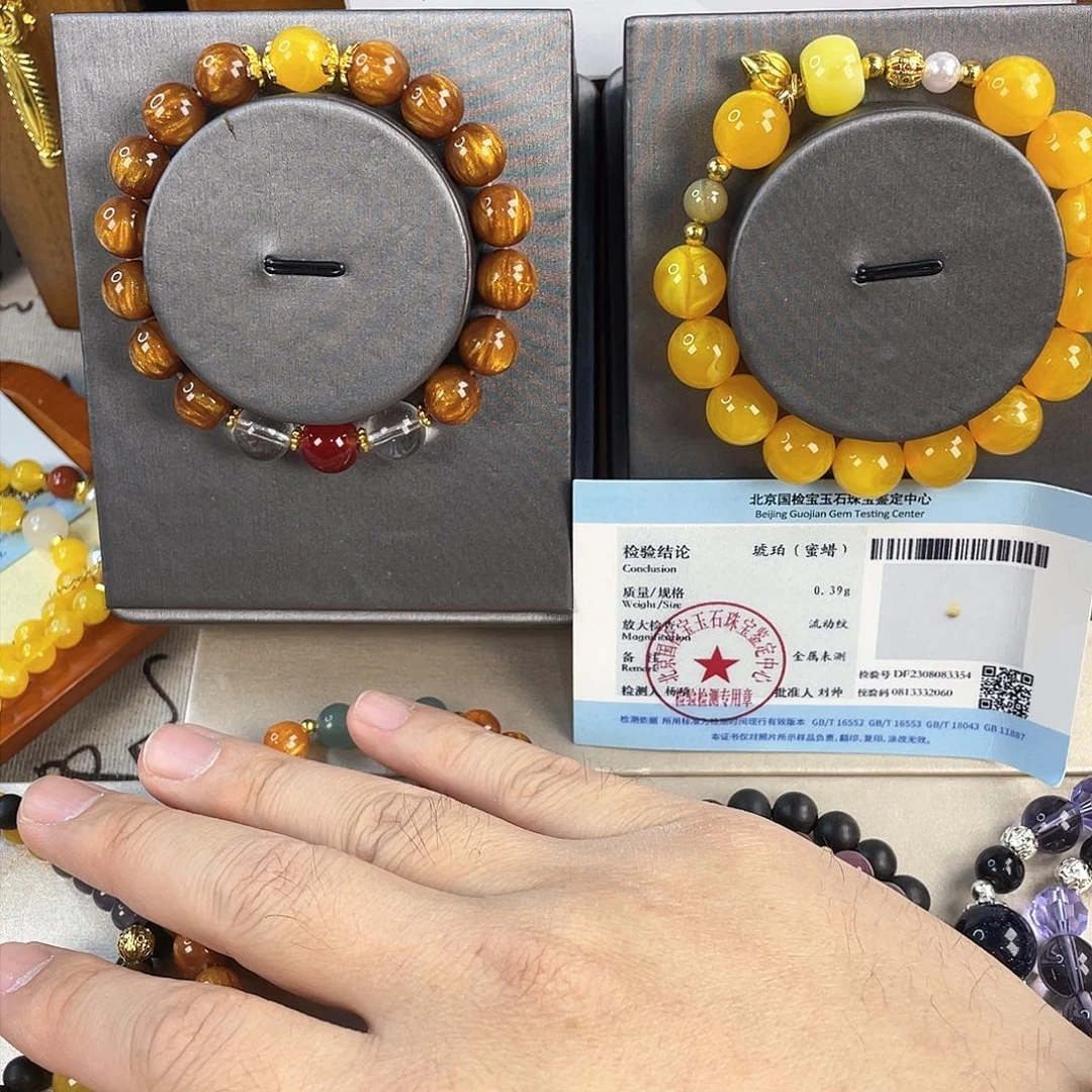 琥珀手饰银S925镀金镶嵌