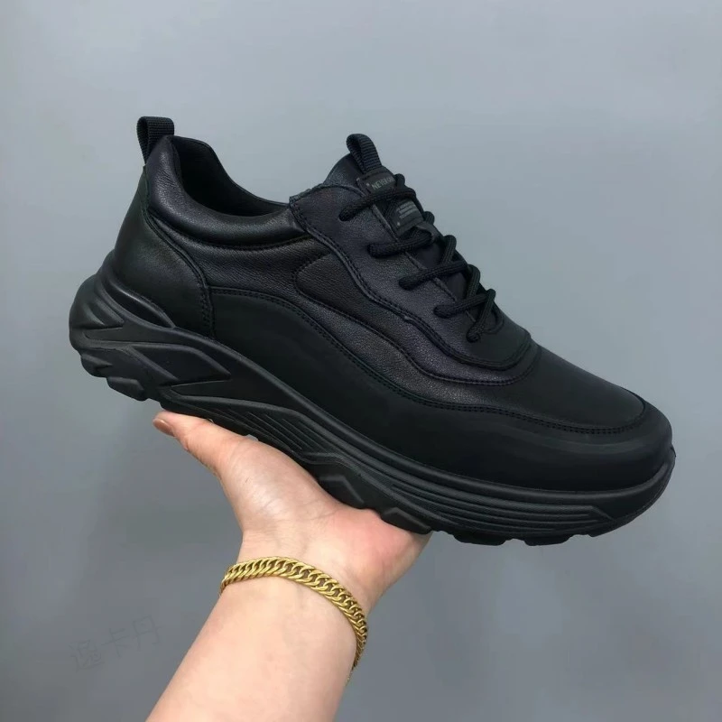 男鞋2025春季新款真皮舒适运动休闲鞋时尚潮流百搭板鞋厚底老爹鞋