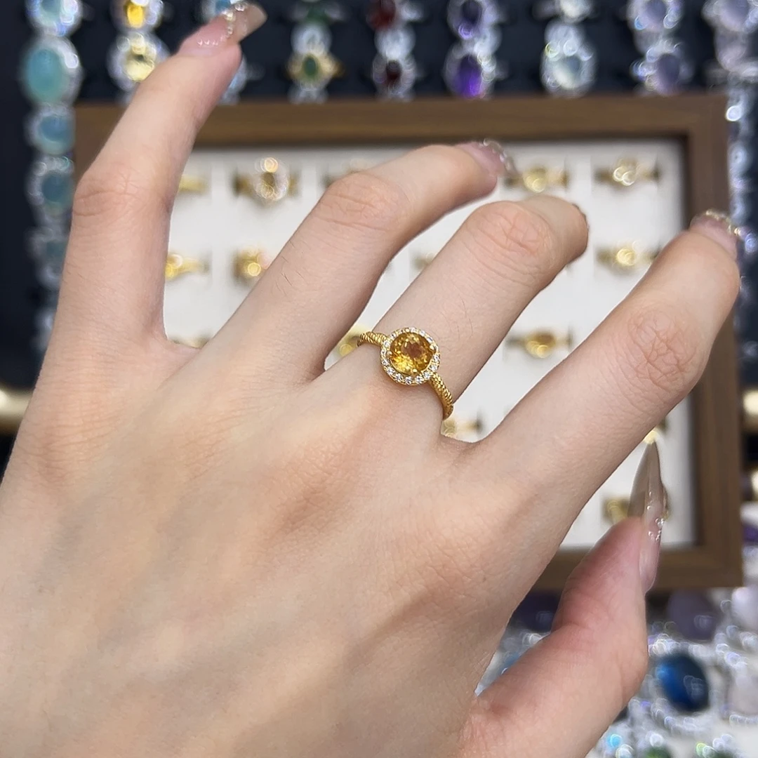 戒指黄晶银S925镀金镶嵌