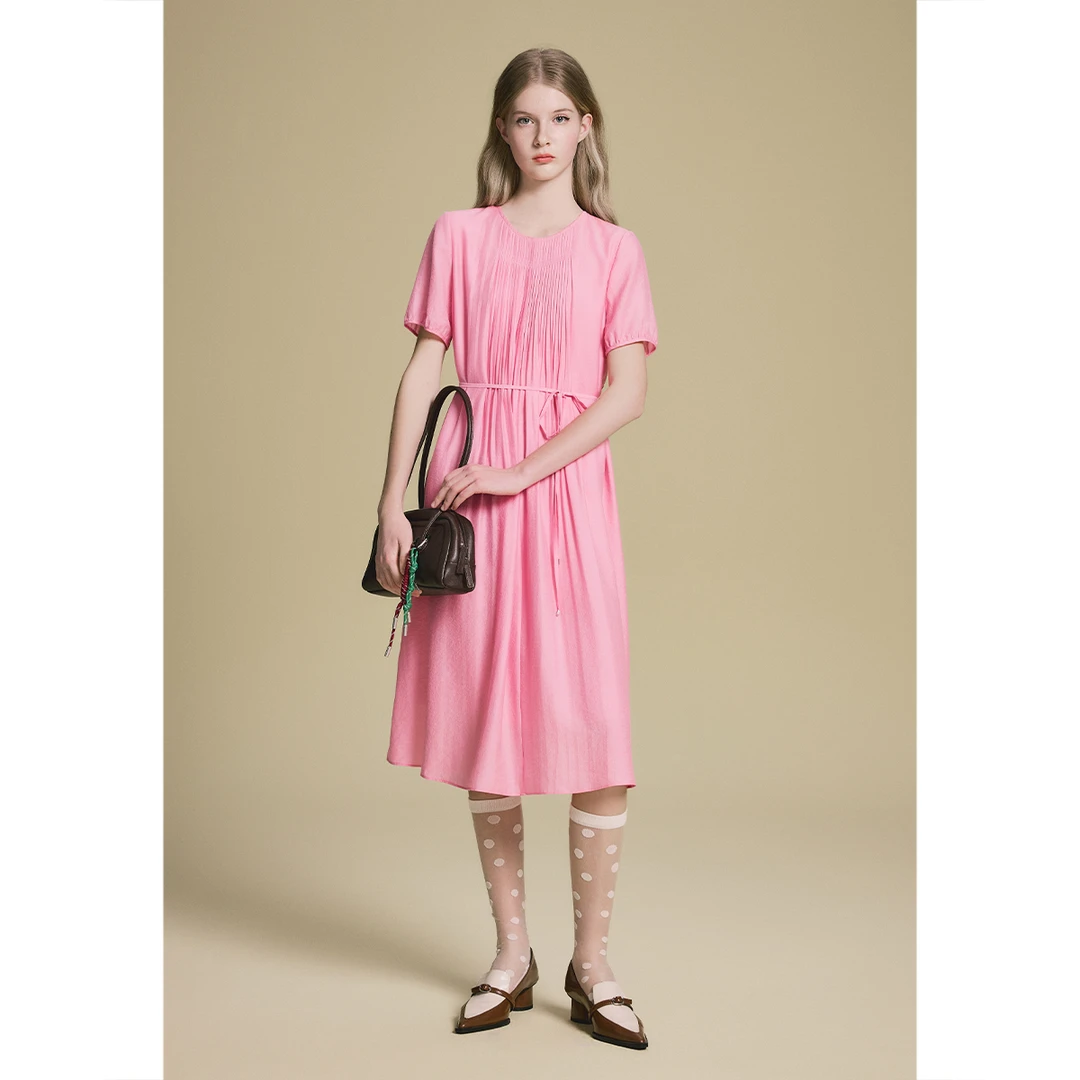 【琥珀流光】PSALTER诗篇 2025夏季新款桃粉色显白连衣裙6C65205543