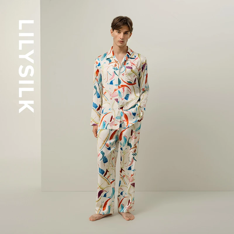 莉莉秀客【星座系列】射手座男士桑蚕丝印花长袖睡衣套装 LILYSILK