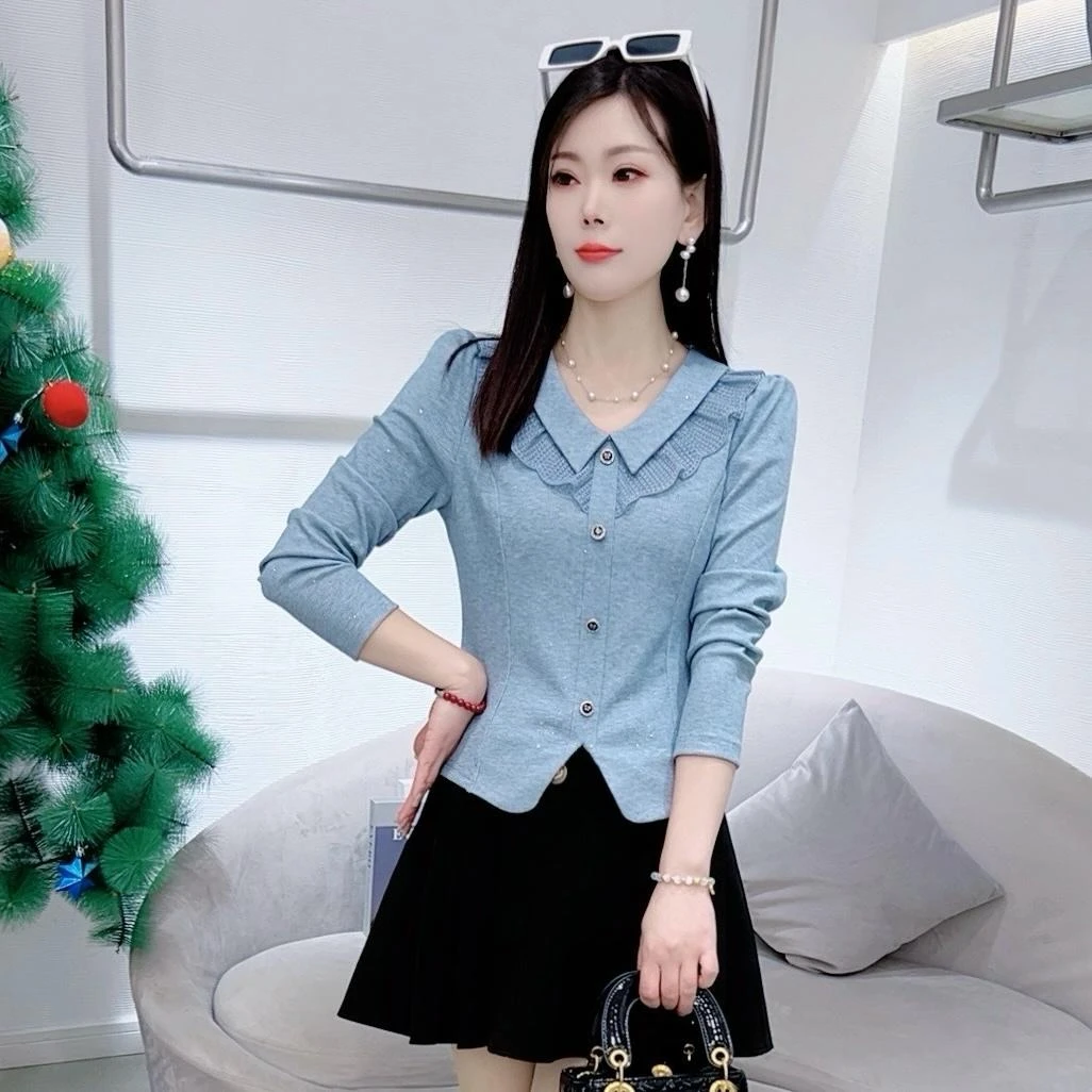 长袖T恤女气质v领外穿秋衣2025年新款时尚显瘦减龄百搭上衣打底衫