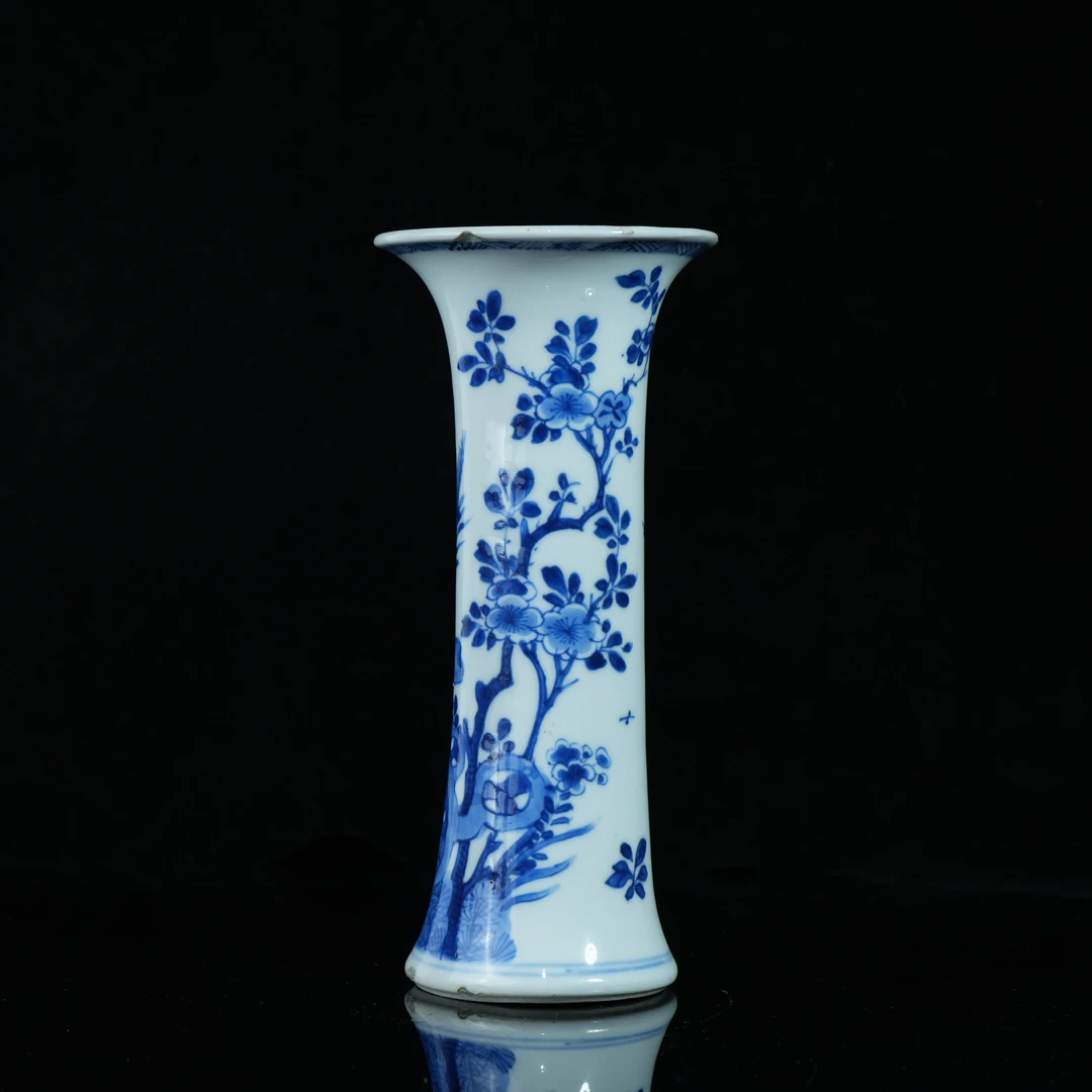 lot14945 4991 清康熙 青花锦鸡牡丹花觚 H:19.2