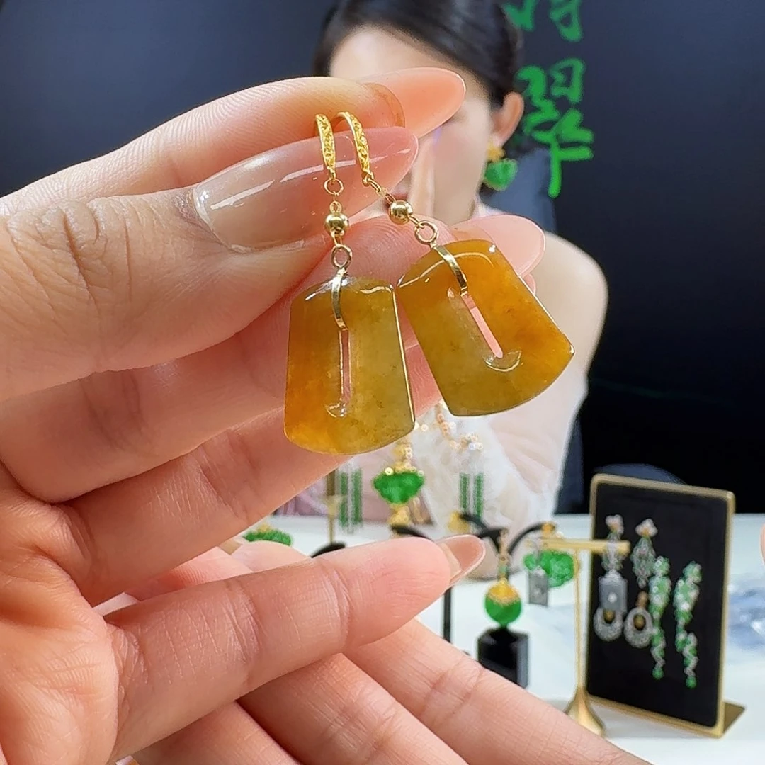 翡翠18K金镶嵌耳饰18k镶嵌