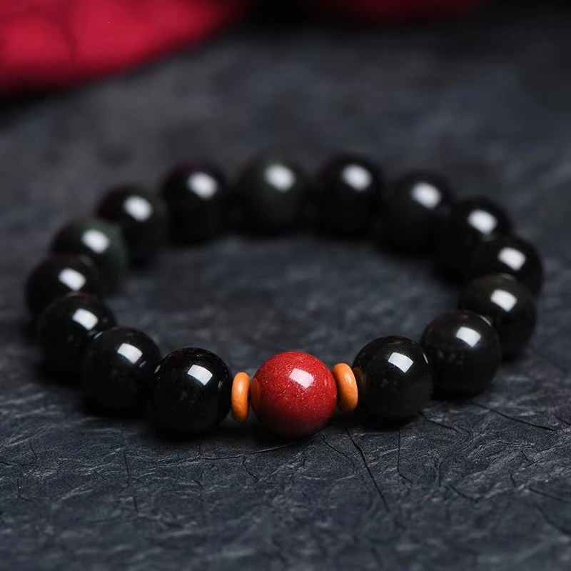 天然和田玉绿色圆珠手串