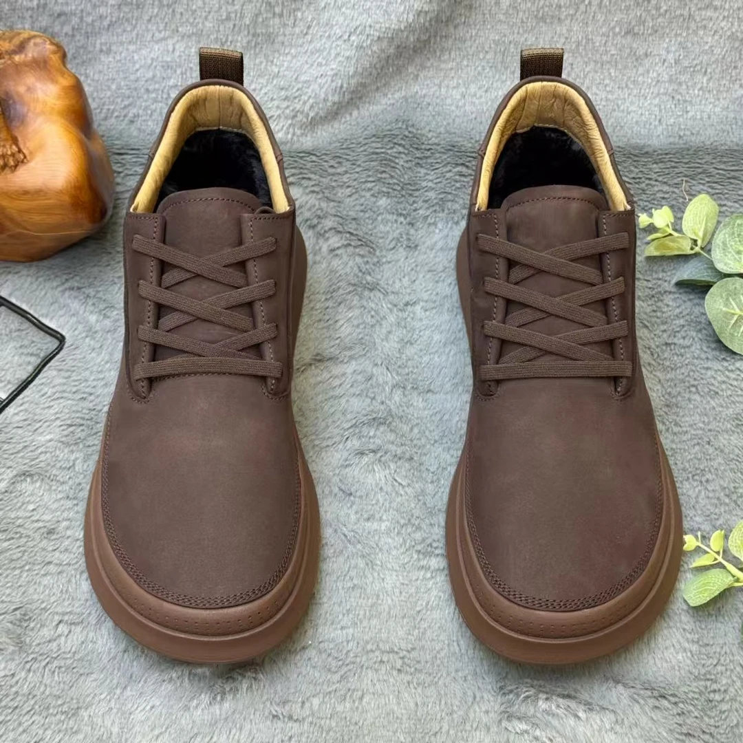 D99男鞋冬季加绒保暖棉鞋系带磨砂复古休闲皮鞋时尚潮流百搭舒适