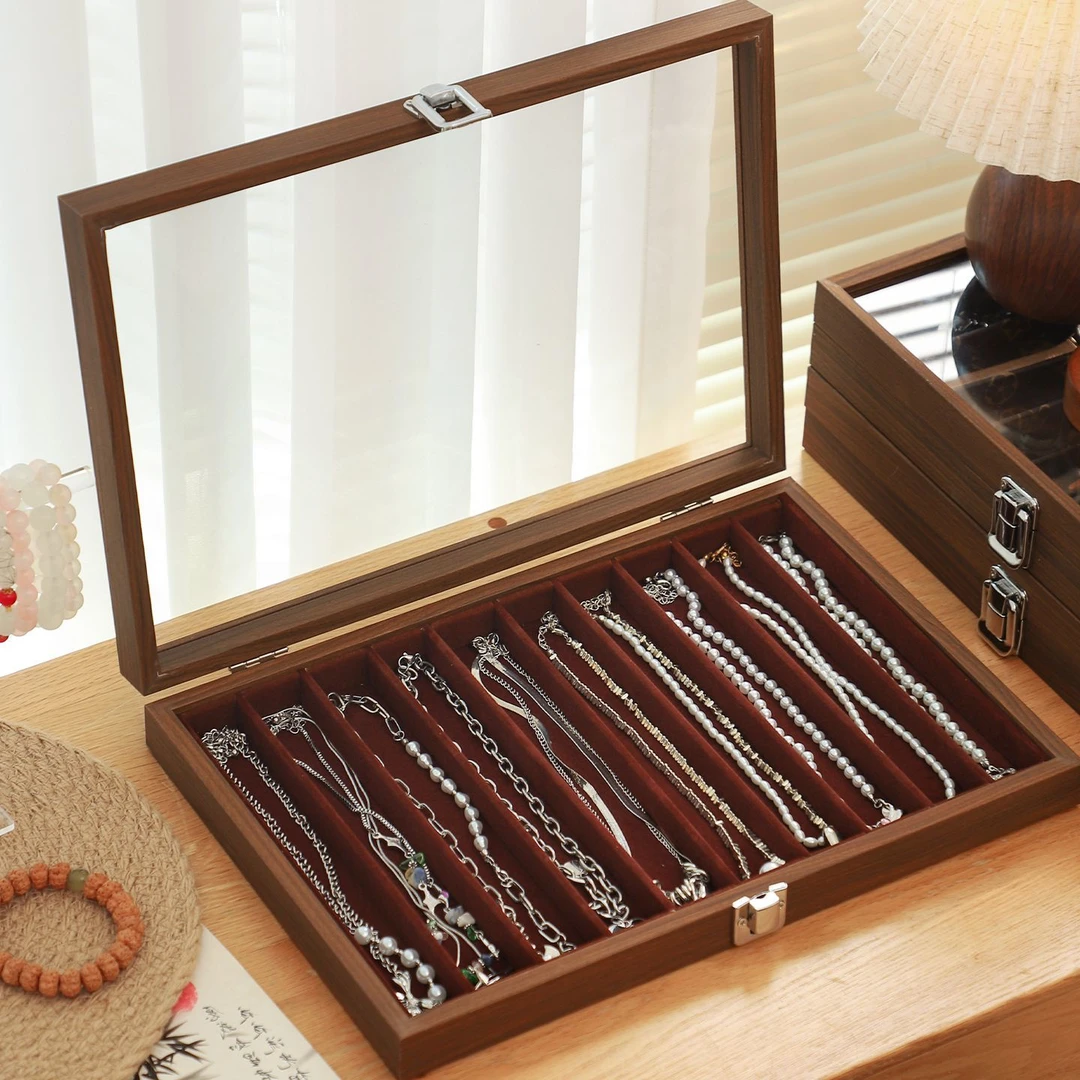 珍珠项链展示架高档轻奢放手链收纳盒防尘首饰水晶串珠盘托盘展示