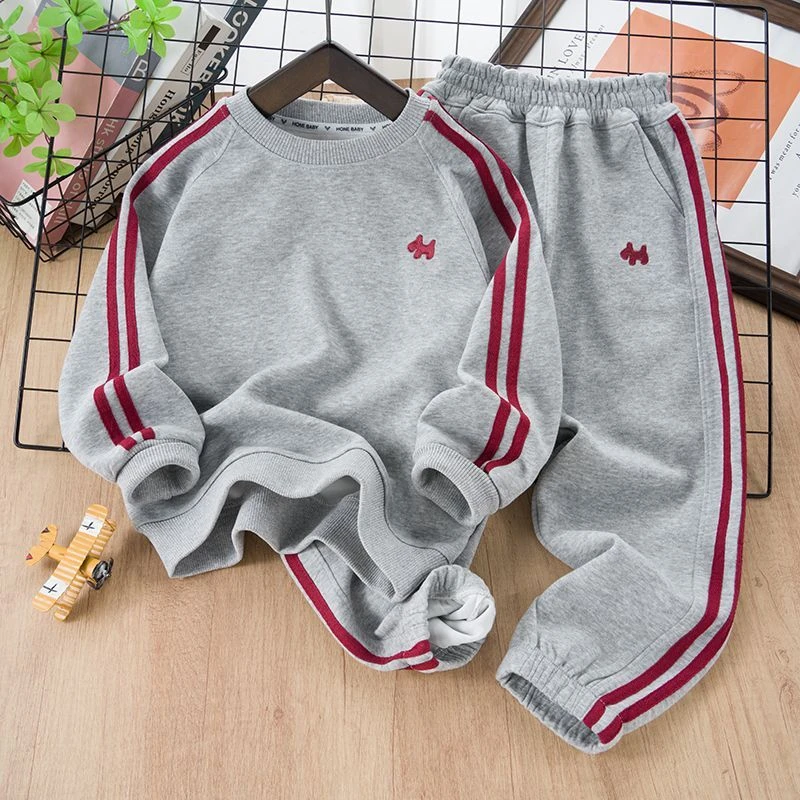 春季休闲韩版时尚炸街儿童洋气两件套男童长袖圆领套装运动FLQ