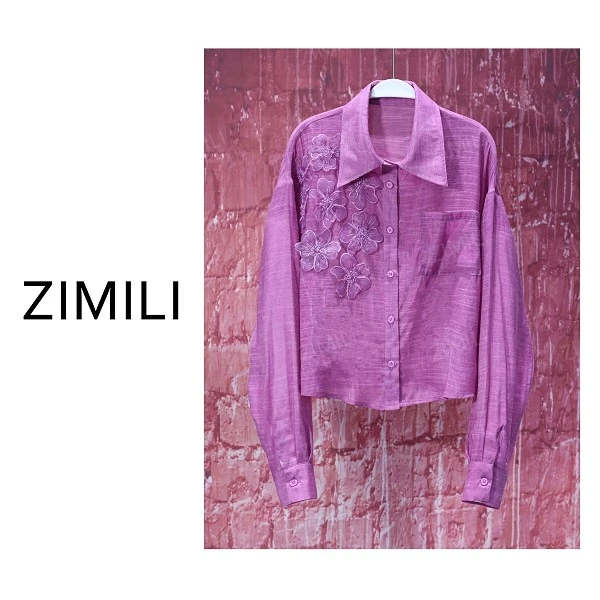【亮哥女装】2025欧版衬衫豆蔻紫立体定花时尚休闲衬衫9615