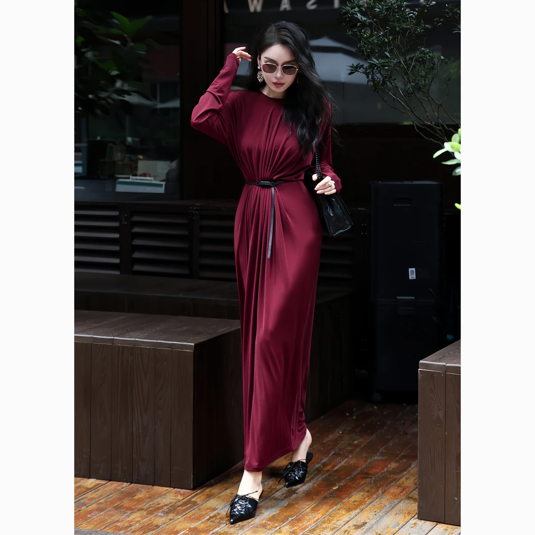 ZEROYK女人味气质连衣裙高级感轻奢名媛宽松系带显瘦遮肚休闲长裙