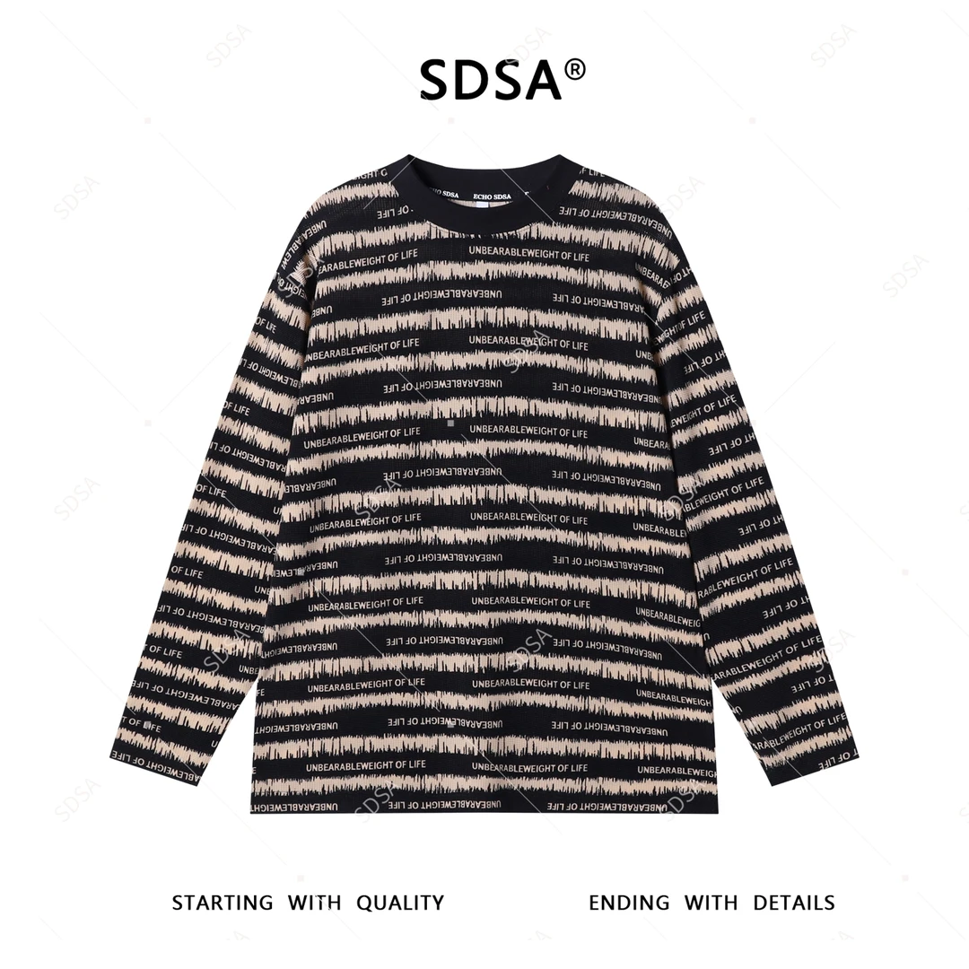 SDSA男士2025新款轻奢痞帅男装撞色条纹字母圆领长袖T恤网红款潮