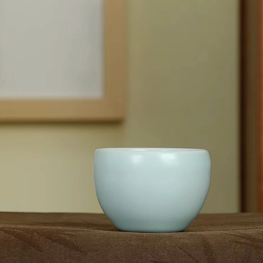 天青色钵杯主人杯手工陶瓷茶杯龙泉青瓷品茗杯家用功夫茶具