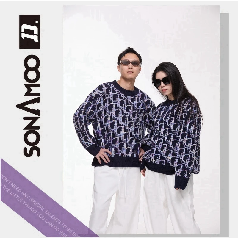 【大璇专属】华彩渐变密织花纹毛衣冬季情侣宽松男女通穿DY2008