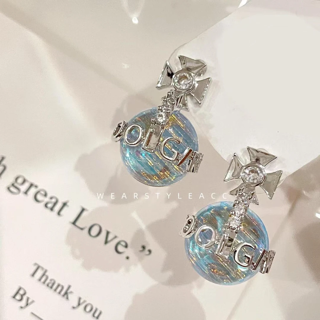 铜合金耳饰 宇宙蓝色星球耳环女秋冬立体轻奢高级感气质