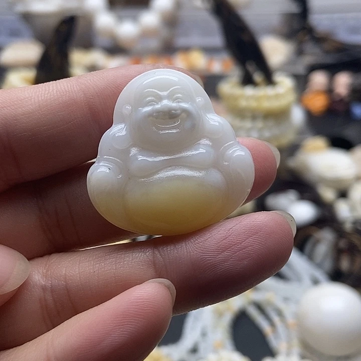 非金属贝壳贝雅轩工艺品玉化翘黄佛公