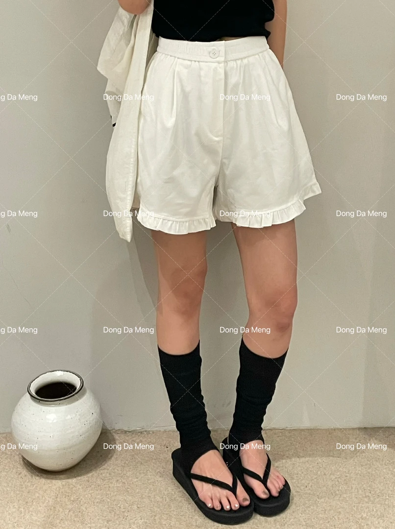 968简约花边荷叶边设计感松紧腰休闲显瘦短裤