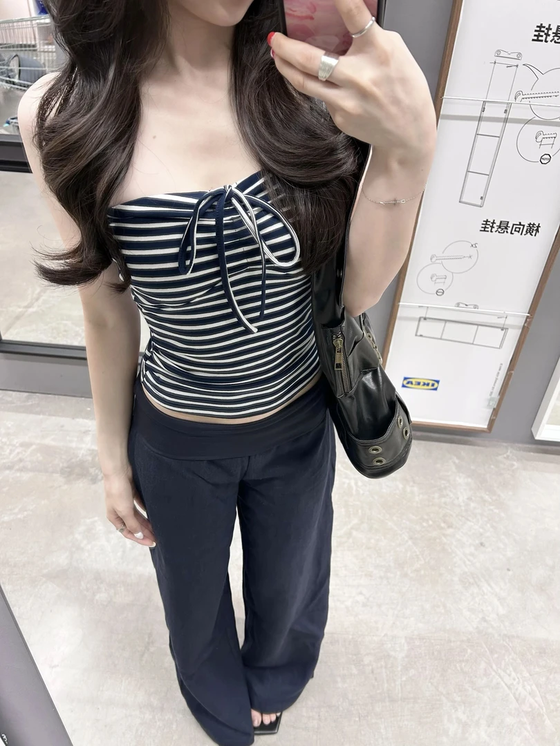 韩系辣妹条纹吊带背心女夏季外穿修身显瘦短款超好看抹胸无袖上衣